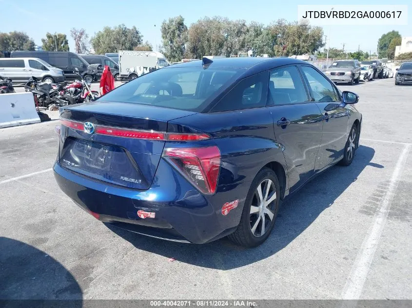 2016 Toyota Mirai VIN: JTDBVRBD2GA000617 Lot: 40042071