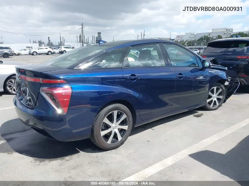 2016 Toyota Mirai VIN: JTDBVRBD8GA000931 Lot: 40360180