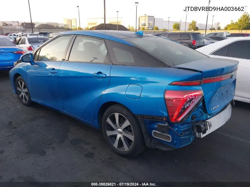 2017 Toyota Mirai VIN: JTDBVRBD9HA003662 Lot: 39826821