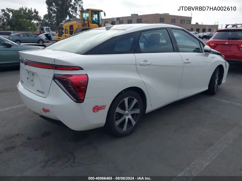 2017 Toyota Mirai VIN: JTDBVRBD7HA002610 Lot: 40066465