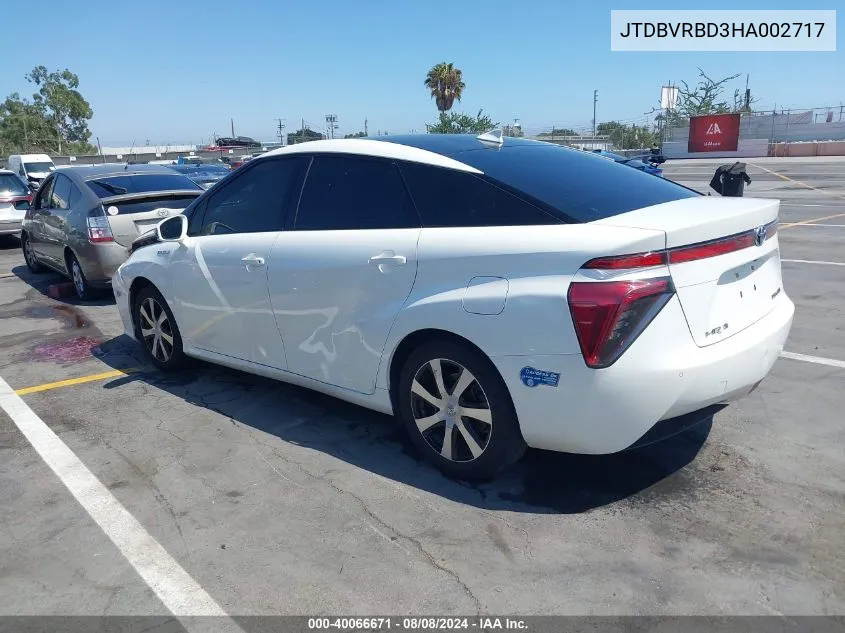 2017 Toyota Mirai VIN: JTDBVRBD3HA002717 Lot: 40066671