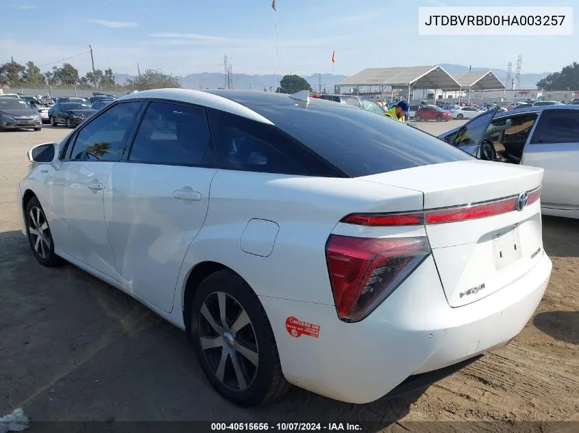 2017 Toyota Mirai VIN: JTDBVRBD0HA003257 Lot: 40515656