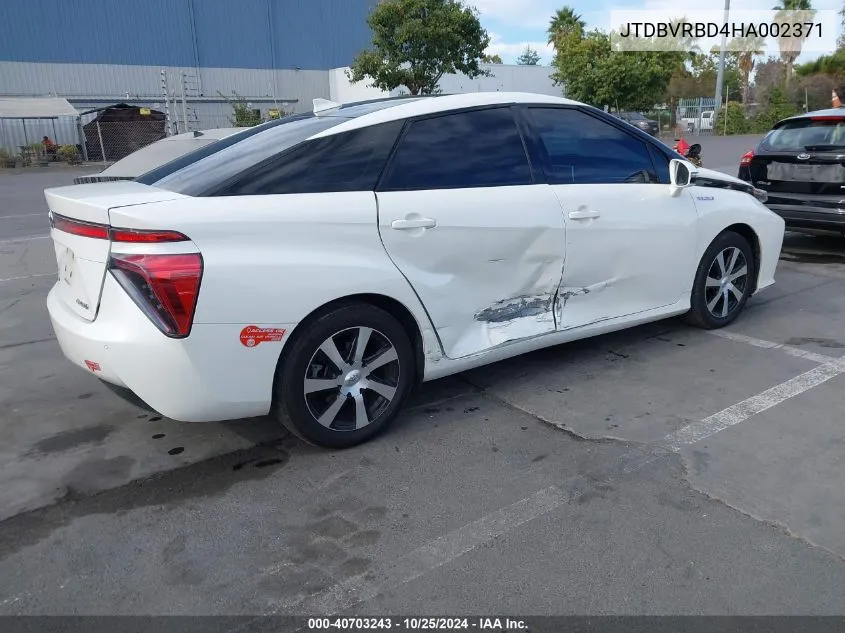 2017 Toyota Mirai VIN: JTDBVRBD4HA002371 Lot: 40703243