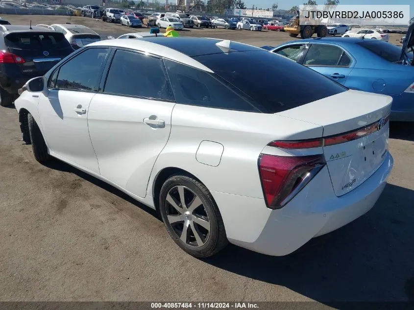 2018 Toyota Mirai VIN: JTDBVRBD2JA005386 Lot: 40857484