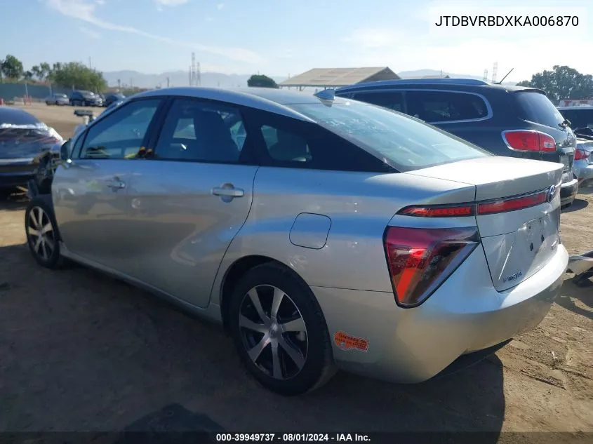 2019 Toyota Mirai VIN: JTDBVRBDXKA006870 Lot: 39949737