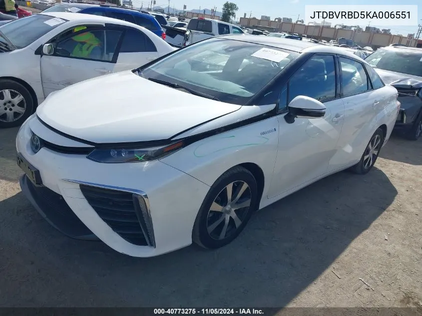 2019 Toyota Mirai VIN: JTDBVRBD5KA006551 Lot: 40773275