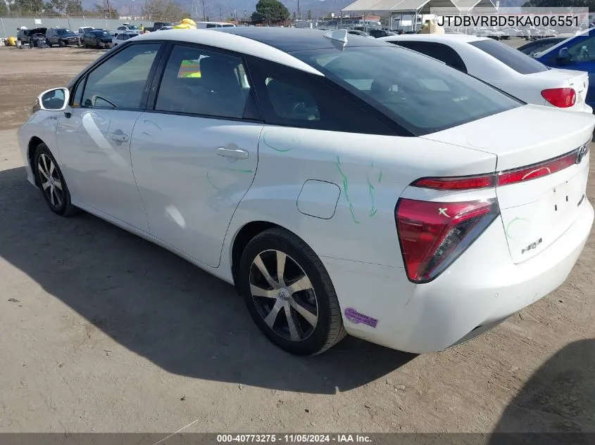 2019 Toyota Mirai VIN: JTDBVRBD5KA006551 Lot: 40773275