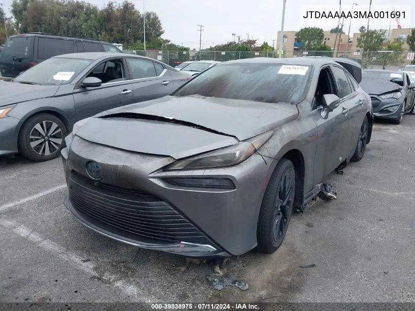 2021 Toyota Mirai Xle VIN: JTDAAAAA3MA001691 Lot: 39838975