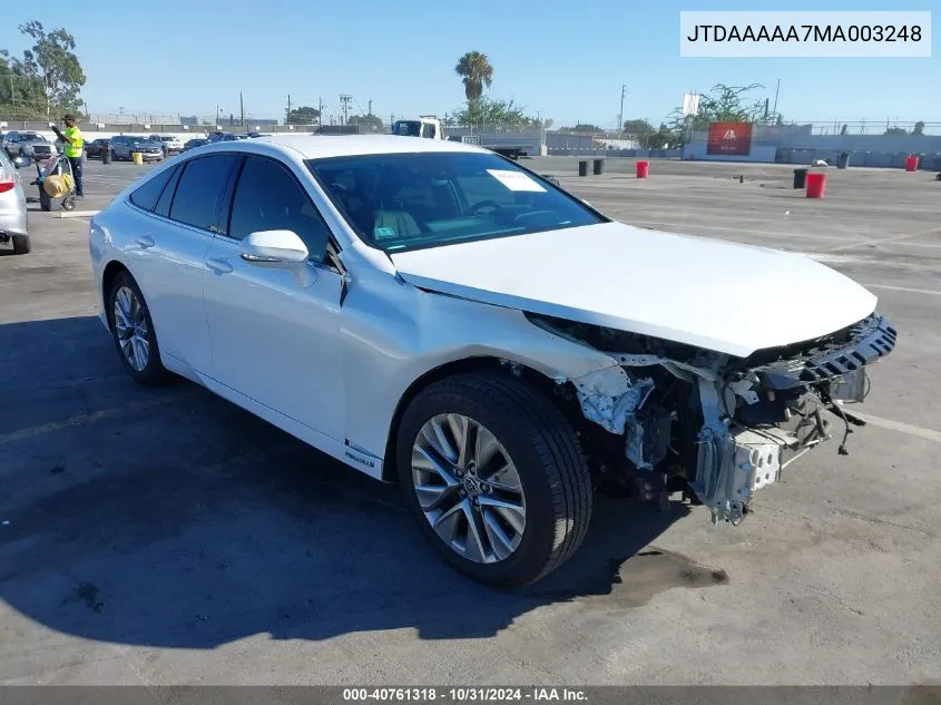 2021 Toyota Mirai Xle VIN: JTDAAAAA7MA003248 Lot: 40761318