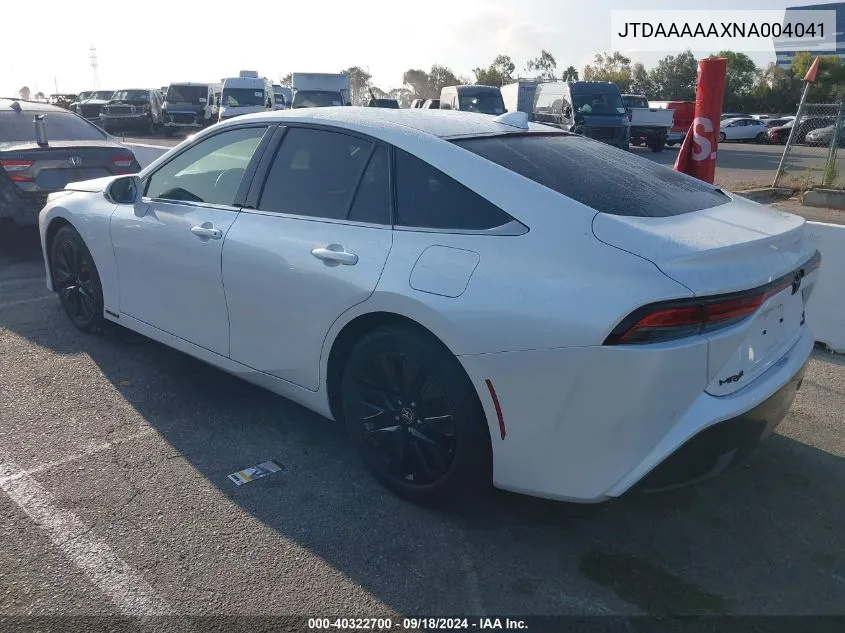 2022 Toyota Mirai Xle VIN: JTDAAAAAXNA004041 Lot: 40322700