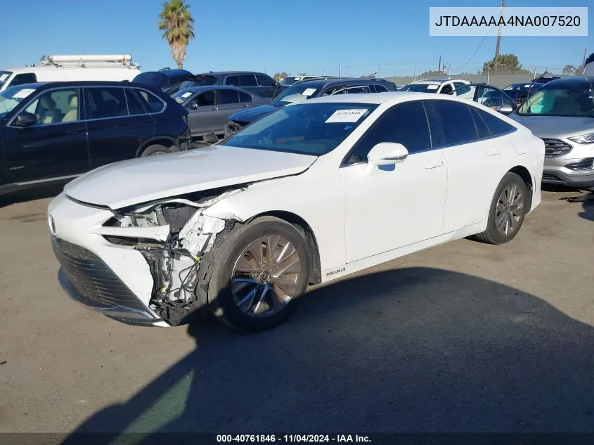 2022 Toyota Mirai Xle VIN: JTDAAAAA4NA007520 Lot: 40761846