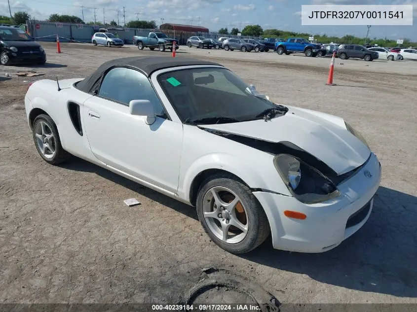 2000 Toyota Mr2 Spyder VIN: JTDFR3207Y0011541 Lot: 40239184