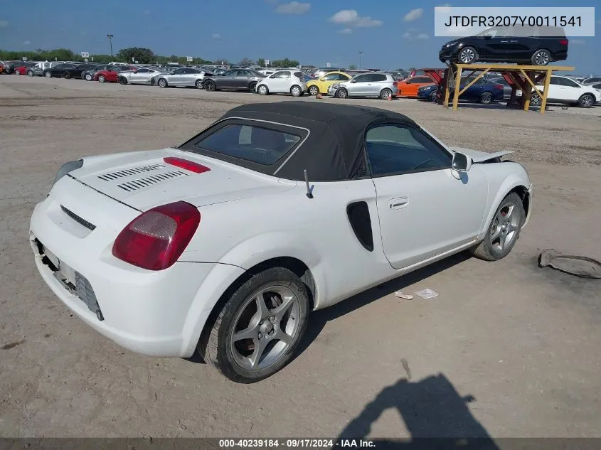 2000 Toyota Mr2 Spyder VIN: JTDFR3207Y0011541 Lot: 40239184