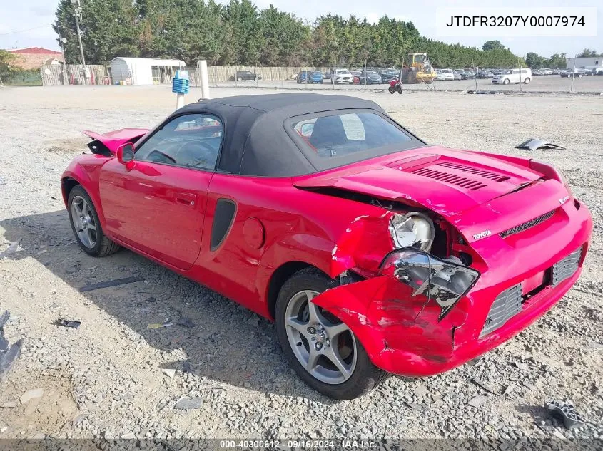 2000 Toyota Mr2 Spyder VIN: JTDFR3207Y0007974 Lot: 40300612