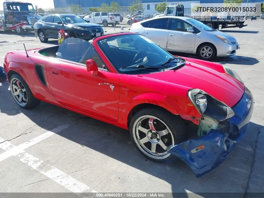 2000 Toyota Mr2 Spyder VIN: JTDFR3208Y0015033 Lot: 40660251