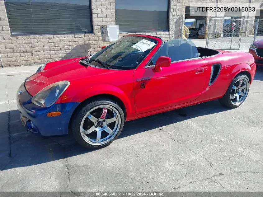 2000 Toyota Mr2 Spyder VIN: JTDFR3208Y0015033 Lot: 40660251