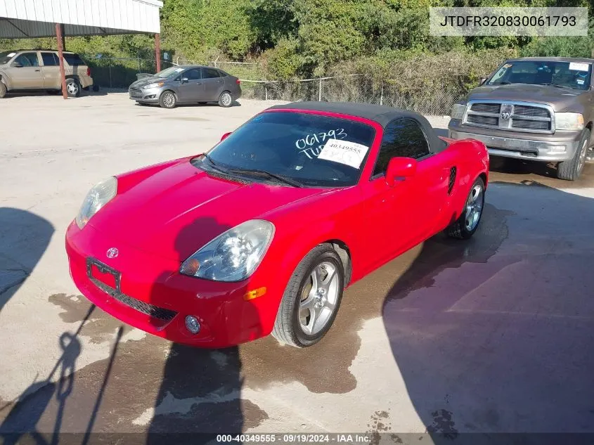 2003 Toyota Mr2 Spyder VIN: JTDFR320830061793 Lot: 40349555