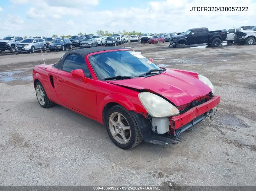 2003 Toyota Mr2 Spyder VIN: JTDFR320430057322 Lot: 40369922