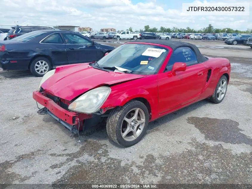 2003 Toyota Mr2 Spyder VIN: JTDFR320430057322 Lot: 40369922