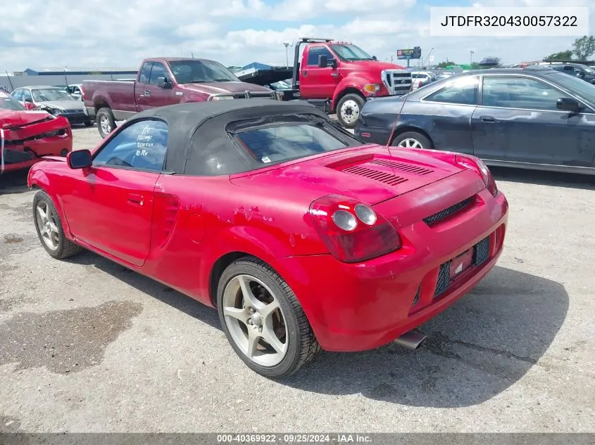 2003 Toyota Mr2 Spyder VIN: JTDFR320430057322 Lot: 40369922