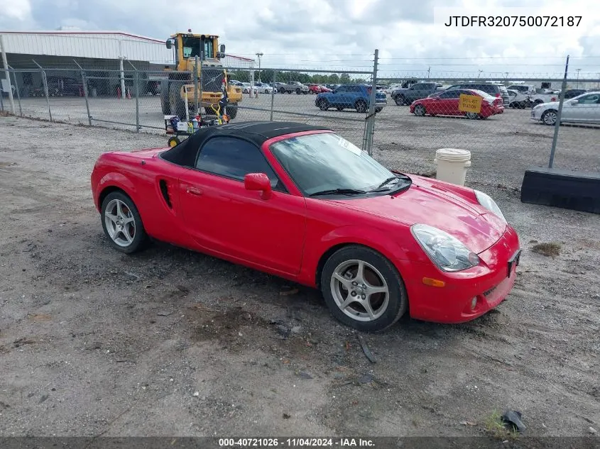 2005 Toyota Mr2 VIN: JTDFR320750072187 Lot: 40721026