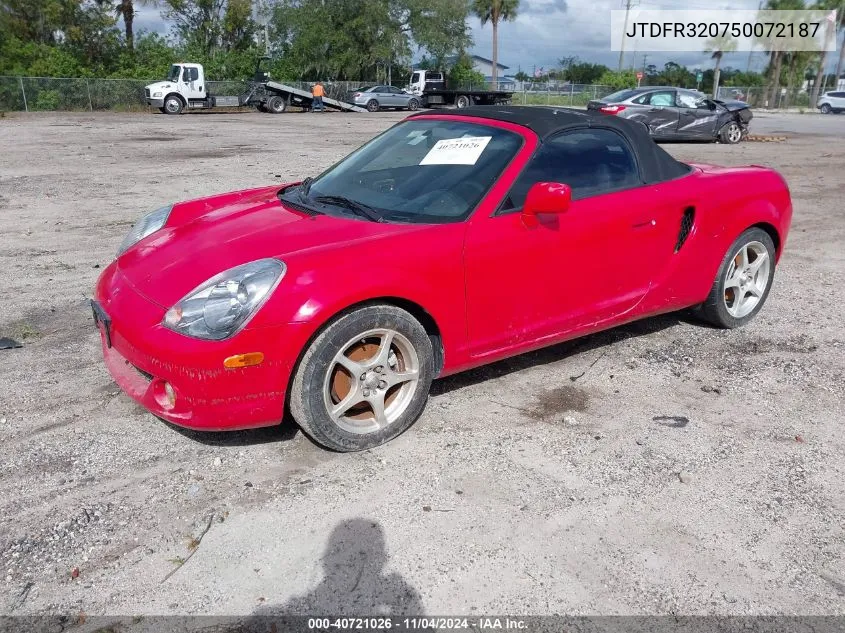 2005 Toyota Mr2 VIN: JTDFR320750072187 Lot: 40721026