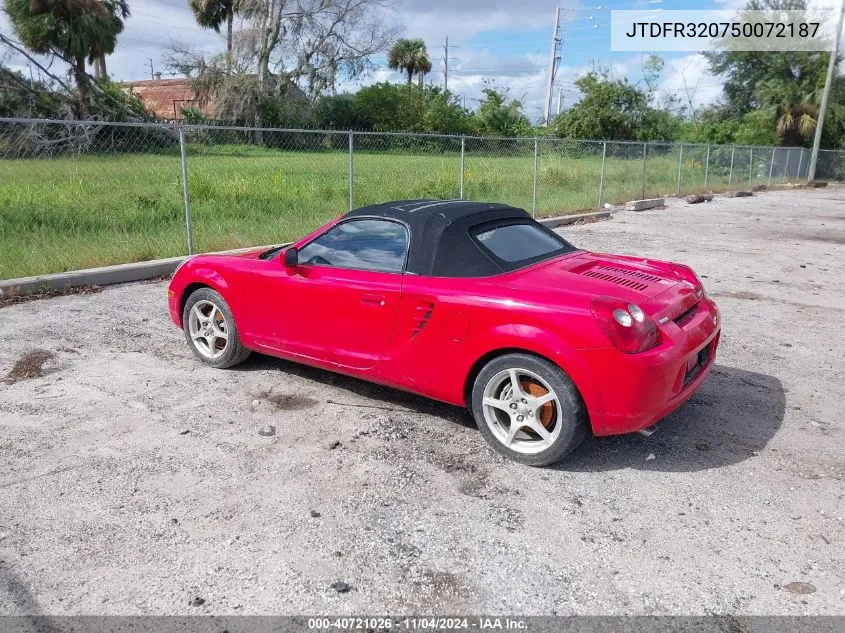 2005 Toyota Mr2 VIN: JTDFR320750072187 Lot: 40721026