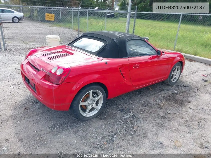 2005 Toyota Mr2 VIN: JTDFR320750072187 Lot: 40721026