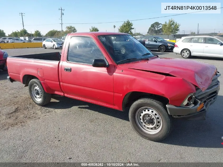 1989 Toyota Pickup 1/2 Ton Sht Wheelbase Dlx VIN: JT4RN81P4K0013548 Lot: 40536362