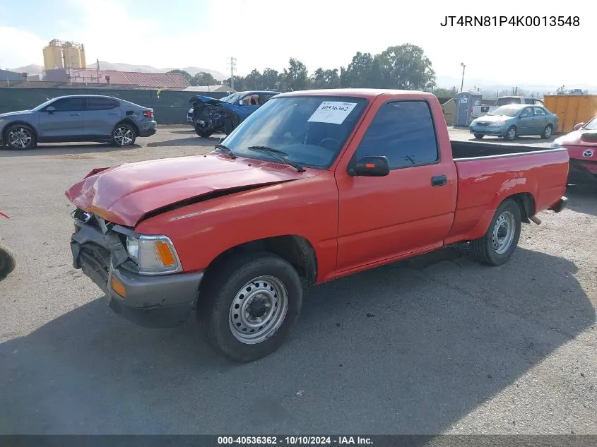 1989 Toyota Pickup 1/2 Ton Sht Wheelbase Dlx VIN: JT4RN81P4K0013548 Lot: 40536362