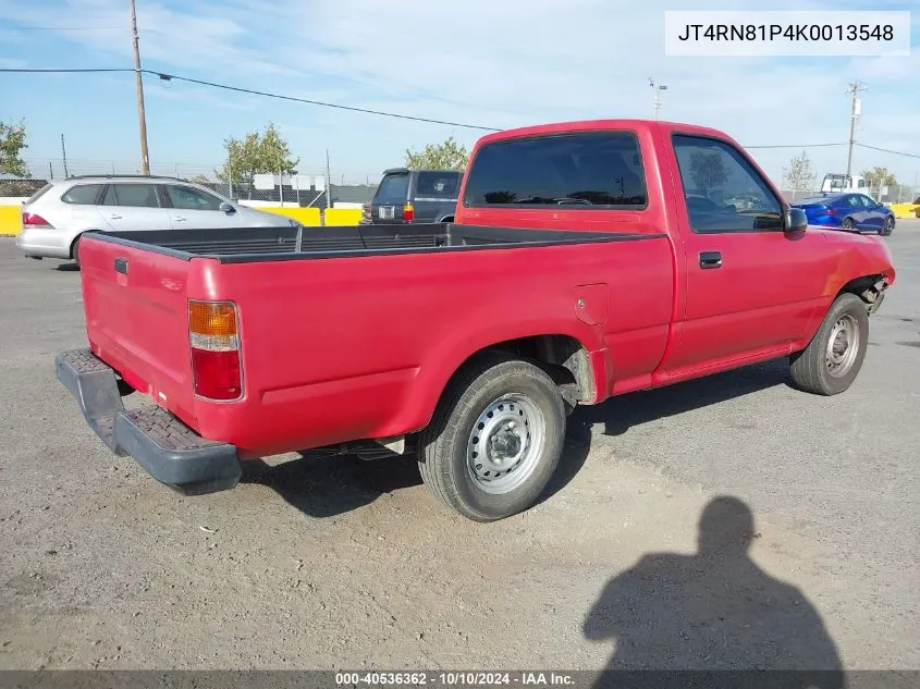 1989 Toyota Pickup 1/2 Ton Sht Wheelbase Dlx VIN: JT4RN81P4K0013548 Lot: 40536362