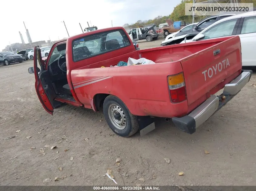 1989 Toyota Pickup 1/2 Ton Sht Wheelbase Dlx VIN: JT4RN81P0K5033220 Lot: 40680866