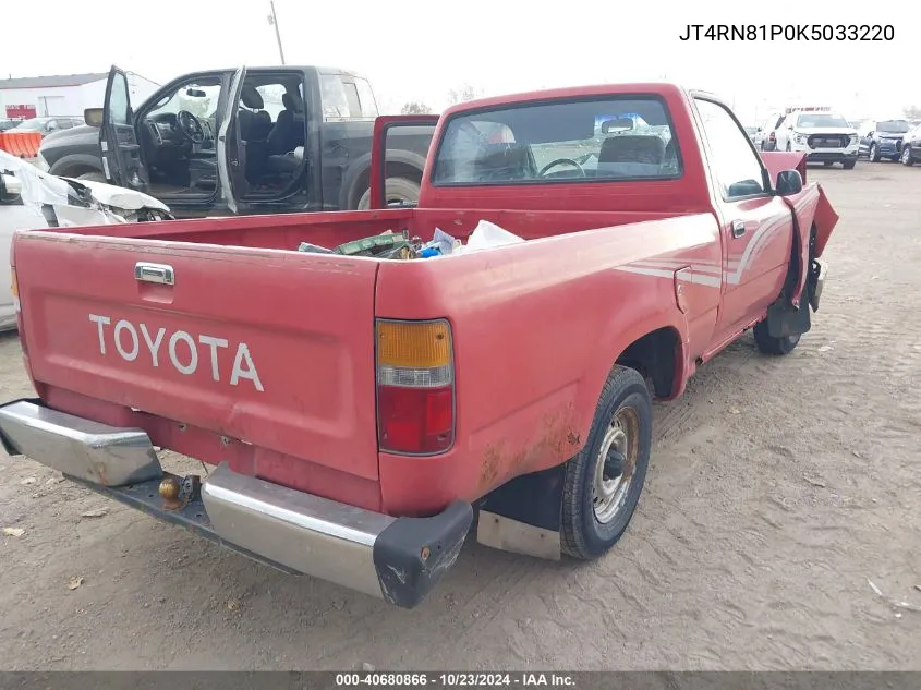 1989 Toyota Pickup 1/2 Ton Sht Wheelbase Dlx VIN: JT4RN81P0K5033220 Lot: 40680866