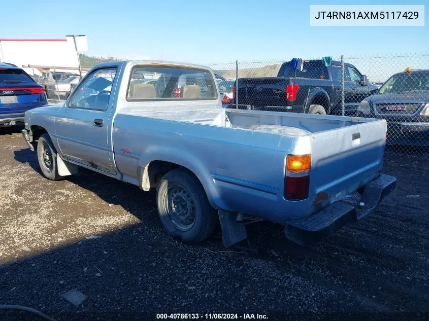 1991 Toyota Pickup 1/2 Ton Short Wheelbase VIN: JT4RN81AXM5117429 Lot: 40786133