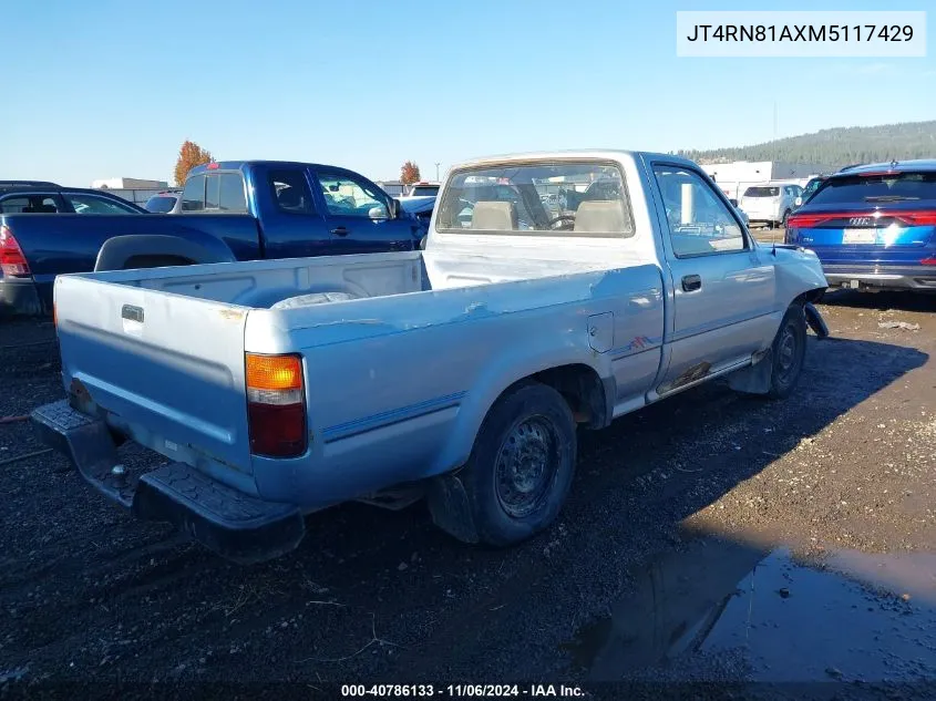 1991 Toyota Pickup 1/2 Ton Short Wheelbase VIN: JT4RN81AXM5117429 Lot: 40786133