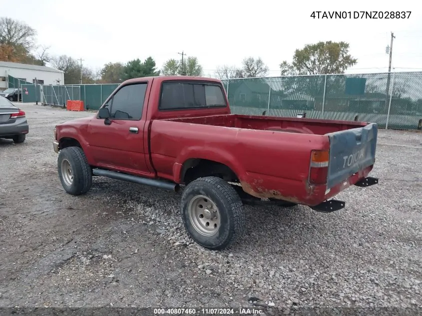 1992 Toyota Pickup 1/2 Ton Sht Wheelbase Dlx VIN: 4TAVN01D7NZ028837 Lot: 40807460