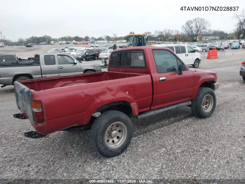 1992 Toyota Pickup 1/2 Ton Sht Wheelbase Dlx VIN: 4TAVN01D7NZ028837 Lot: 40807460