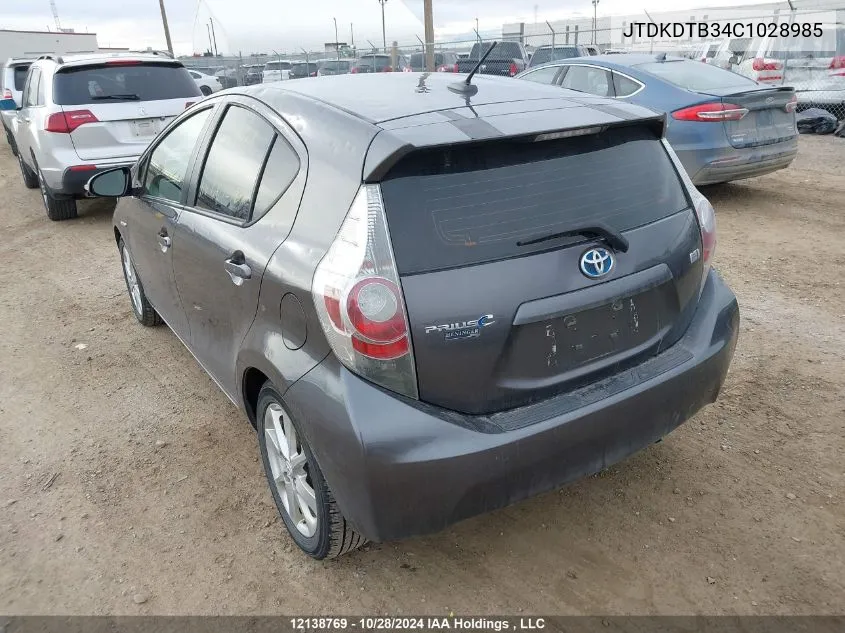 2012 Toyota Prius C VIN: JTDKDTB34C1028985 Lot: 12138769