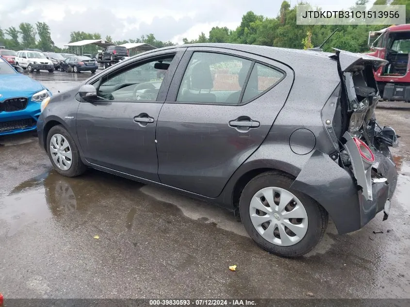 2012 Toyota Prius C Three VIN: JTDKDTB31C1513956 Lot: 39830593