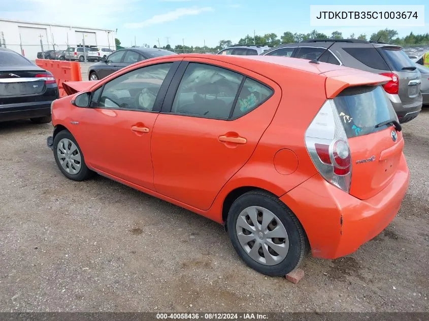 2012 Toyota Prius C Two VIN: JTDKDTB35C1003674 Lot: 40058436