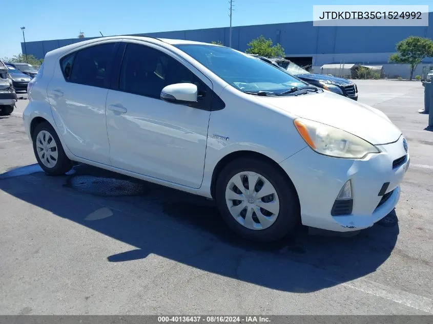 2012 Toyota Prius C Two VIN: JTDKDTB35C1524992 Lot: 40136437