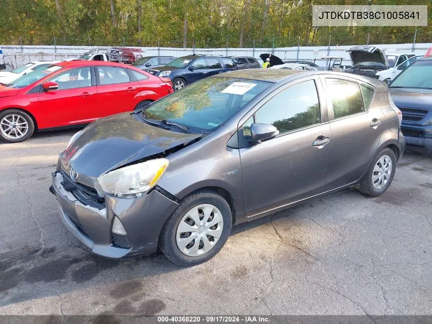 2012 Toyota Prius C Two VIN: JTDKDTB38C1005841 Lot: 40368220