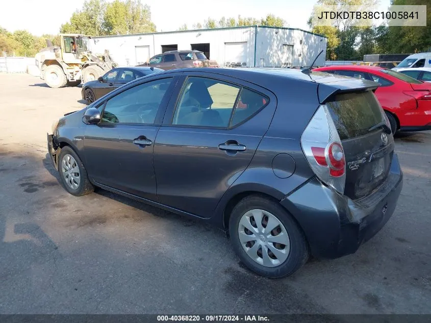 2012 Toyota Prius C Two VIN: JTDKDTB38C1005841 Lot: 40368220