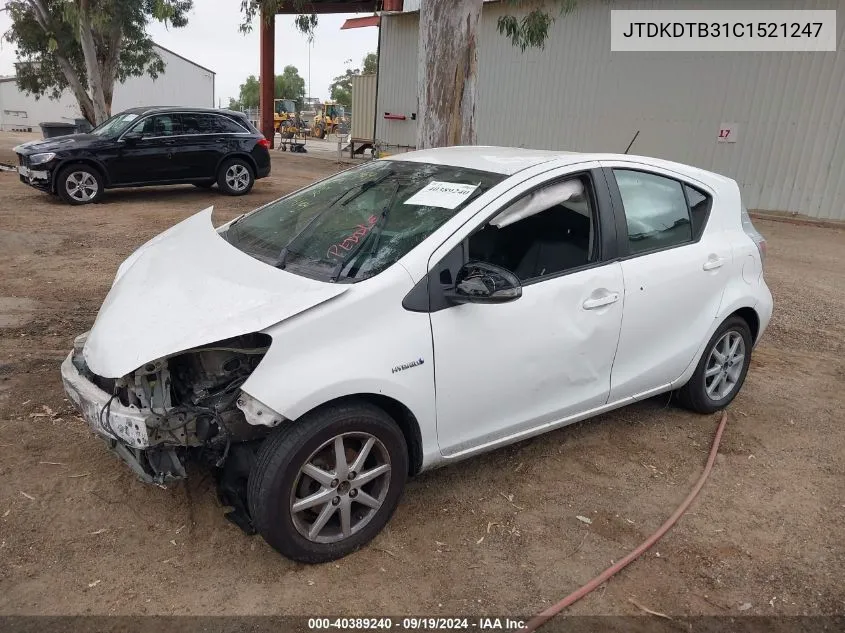 2012 Toyota Prius C Four VIN: JTDKDTB31C1521247 Lot: 40389240