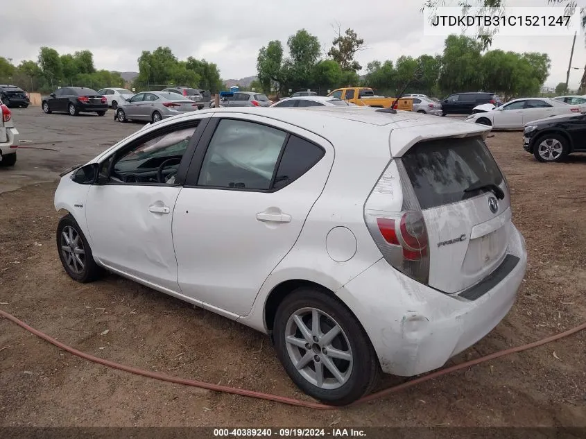 2012 Toyota Prius C Four VIN: JTDKDTB31C1521247 Lot: 40389240