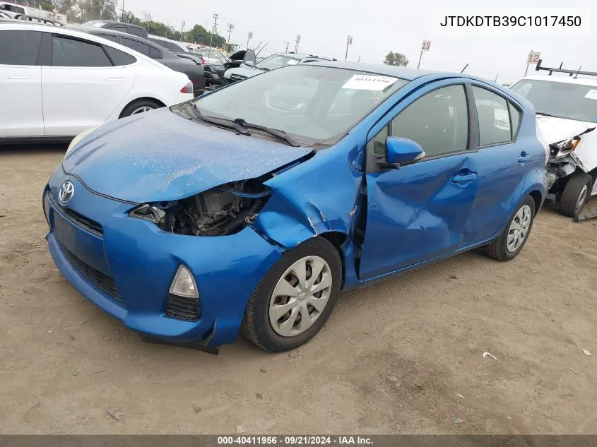 2012 Toyota Prius C Two VIN: JTDKDTB39C1017450 Lot: 40411956