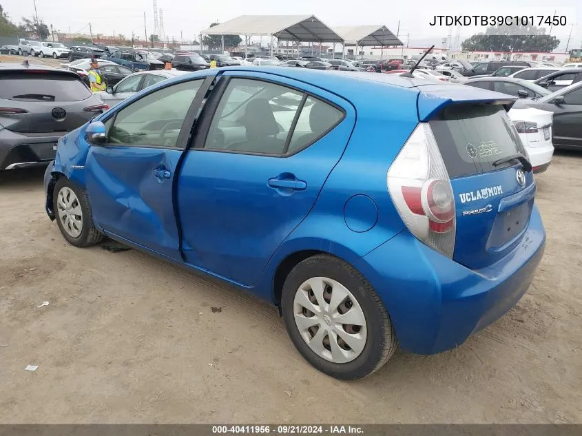 2012 Toyota Prius C Two VIN: JTDKDTB39C1017450 Lot: 40411956