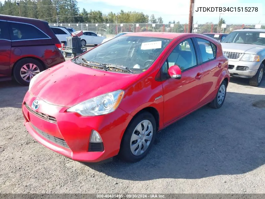 2012 Toyota Prius C One/Two/Three/Four VIN: JTDKDTB34C1515278 Lot: 40431495