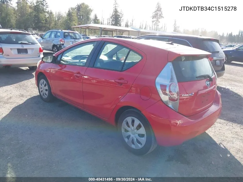 2012 Toyota Prius C One/Two/Three/Four VIN: JTDKDTB34C1515278 Lot: 40431495