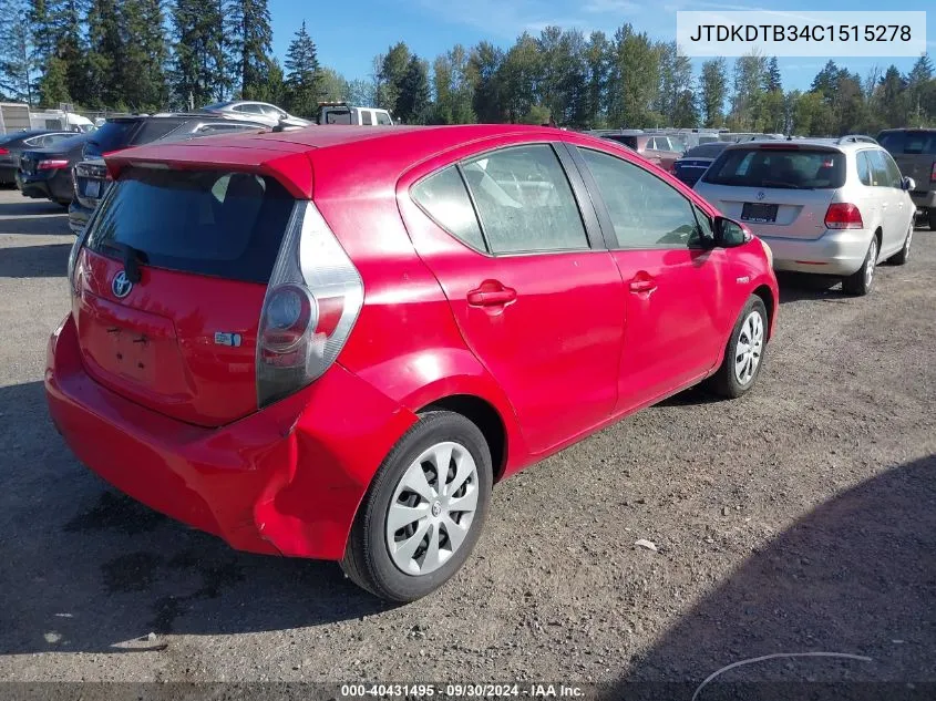 2012 Toyota Prius C One/Two/Three/Four VIN: JTDKDTB34C1515278 Lot: 40431495